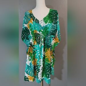 HULA BAY‎ HAWAII 100% Rayon Leaf Print Women's Tunic